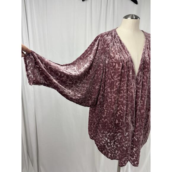 The Muses Closet Women's M Velvet Burnout Cardigan Dusty Mauve Boho Romantic - Picture 7 of 7